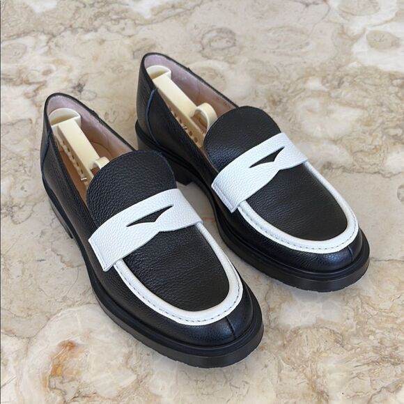 New! WONDERS B-9104 Wild Leather Loafers Black & White - Picture 1 of 10